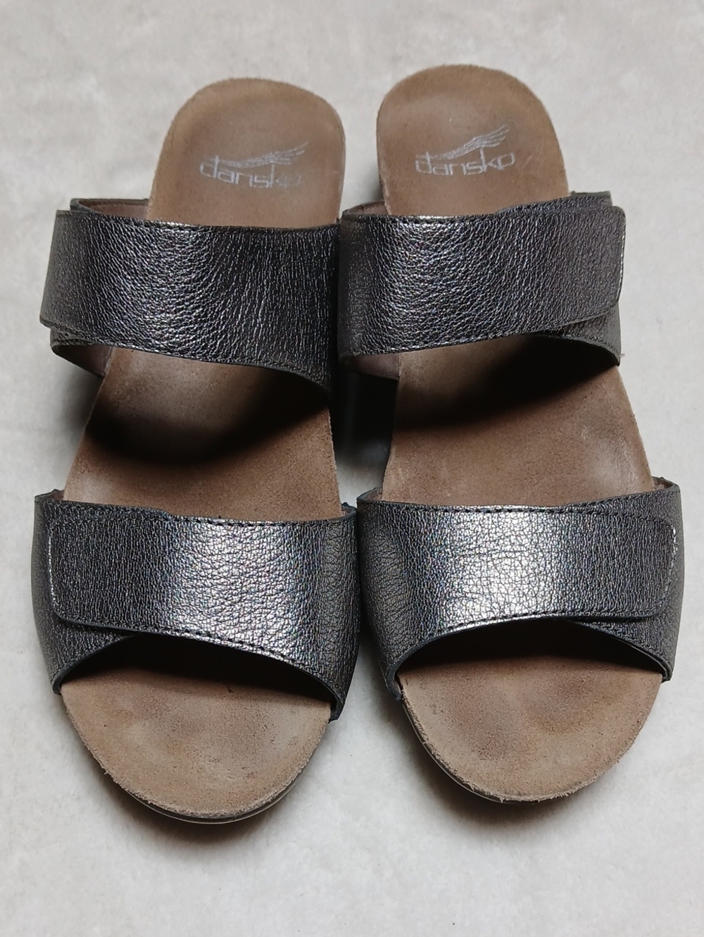 Dansko Metallic Charcoal Double-Strap Slide Sandals Size 40